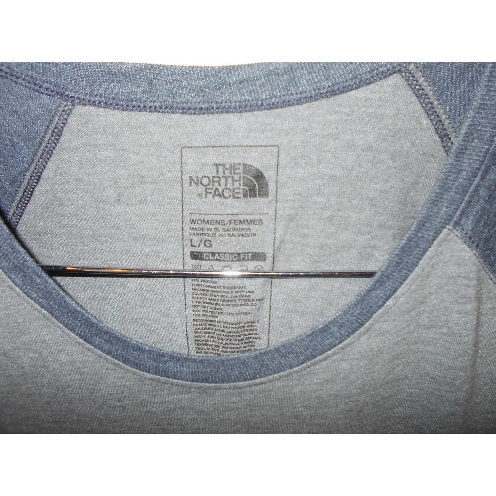 The North Face T Shirt Womens L Blue Gray Graphic Baseball Raglan Sleeve Tee TNF - Picture 2 of 3